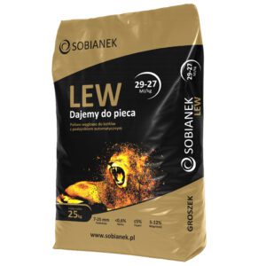 opakowanie węgla groszku Lew marki Sobianek worek 25kg wysokokaloryczny groszek workowany 27-29MJ kg