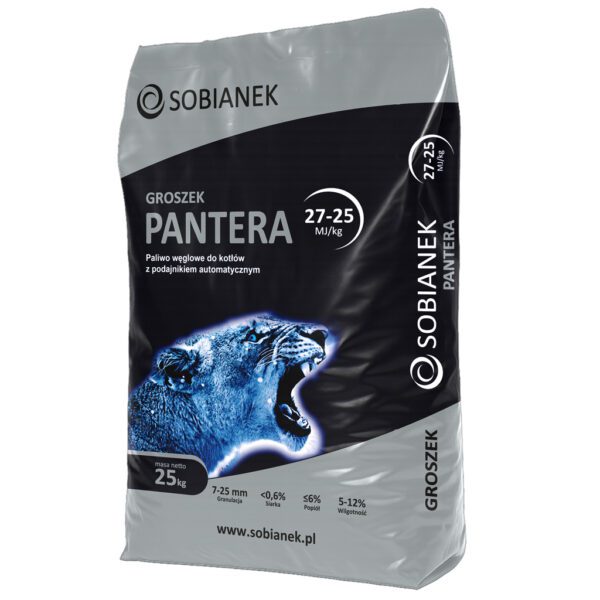 opakowanie węgla groszku Pantera marki Sobianek worek 25kg wysokokaloryczny groszek workowany 27-25MJ kg