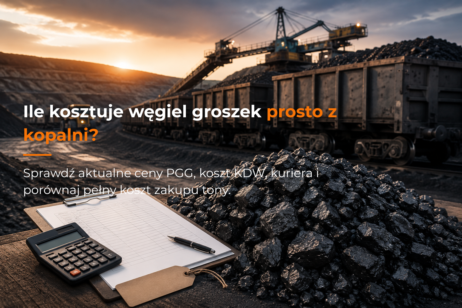Węgiel groszek przy kopalni i wagonach kolejowych, kalkulator oraz dokumenty do porównania kosztów – ile kosztuje węgiel prosto z kopalni, ekogroszek i oferta Sobianek.